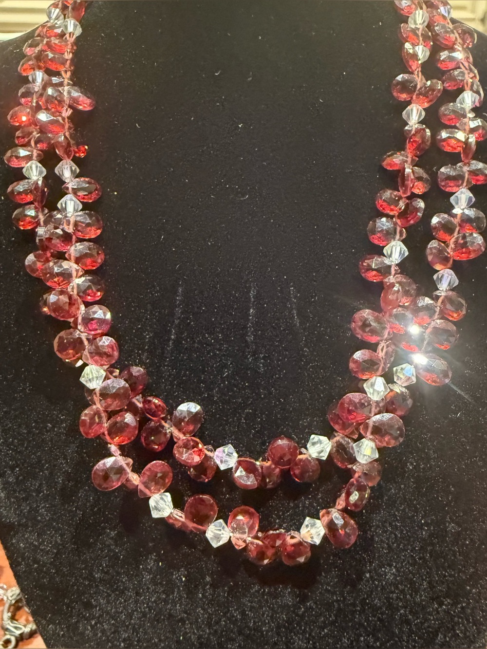Garnet Red Briolette Fringe Statement Necklace